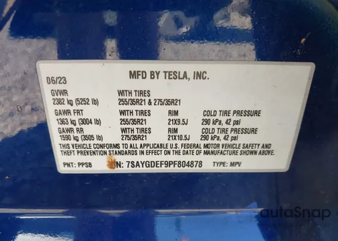 2023 Tesla Model Y Performance Dual Motor All-Wheel Drive из США, поврежденный, VIN 7SAYGDEF9PF804878